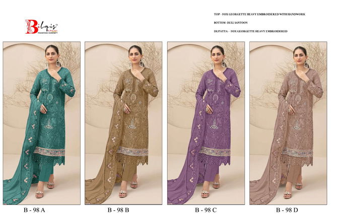 Bilqis B 98 A to D Faux Georgette Pakistani Suits Wholesale Shop In Surat
